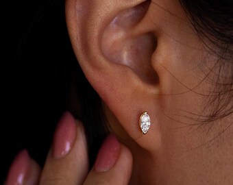 Marquise Diamond Earrings / 14k Solid Gold Lab Diamond Stud Earrings / Dainty Diamond Earrings