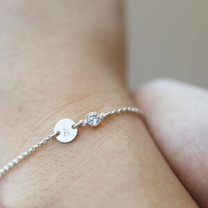 Personalized Initial Disc Bracelet with CZ Charm / Personalized Holiday gift / Bridesmaid gift / Christmas gift / Friendship Bracelet