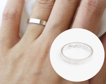 Aliança de casamento em prata de lei com mensagem secreta / Anel com mensagem personalizada / Anel com gravação interna / Anel personalizável