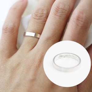 Secret message wedding band in Sterling Silver/ Personalized message ring Inside engraved Ring Customizable Ring image 1