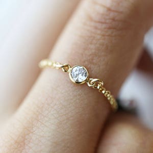 Diamond CZ Chain Ring // Dainty chain ring // Small Diamond rings // Stacking rings // Silver rings stackable // Mothers Day gifts image 1