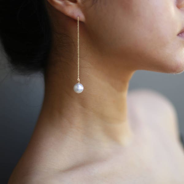 Pearl Dangle Threader earring // Bridal Earring // Perfect Gift for Her // Long Chain Earrings // June's birthstone: pearl