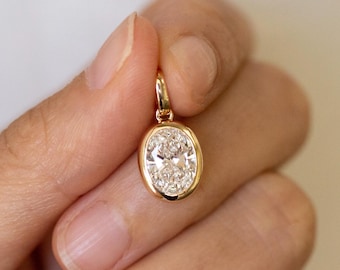 2 Carat Oval Lab Diamond Bezel Pendant | IGI Certified | 14K Gold