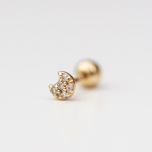 Mini diamond crescent moon stud earring with ball screw backing