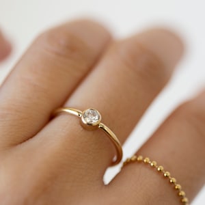 Round bezel Solitaire CZ Diamond Ring in Gold filled or Sterling Silver / Promise Ring