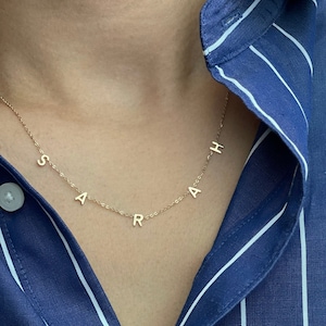 14K Gold Namenskette / Name Buchstabe Halskette / Personalisierte 14K Gold Initialen Halskette |  Valentinstag Geschenk