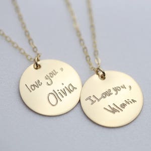 Kids Handwriting Signature Disc Necklace // Keepsake Jewelry // Actual Handwriting Necklace // Personalized Jewelry image 2