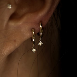 Orecchini a cerchio pendenti con diamanti piccoli / Orecchini a cerchio mini in oro 14k / Piccoli orecchini a cerchio con diamanti