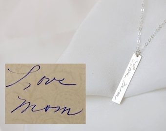 Necklace for Mom // Hand written note necklace // Special Mother's day gift, Memorial gift // Name bar necklace // Custom handwritting