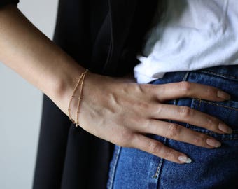 Satellite layered bracelet / Double beaded chain layered  Bracelet / / Dainty Thin bracelet . Minimal jewelry simple and delicate Bracelet