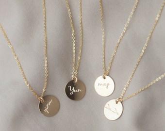 Personalized Name Disc necklace - Personalized Round Coin disk Gold filled or Sterling silver // Gift for her Valentine's day gift