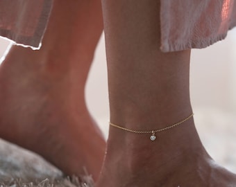 CZ Diamond Anklet //  Dainty chain Anklets with Cubic Zirconia // Simple Diamond Ankle Bracelets Gift for Her