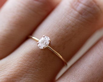 14K Gold Oval Lab Diamond Ring | VVS-VS D-F color | Minimalist engagement promise ring