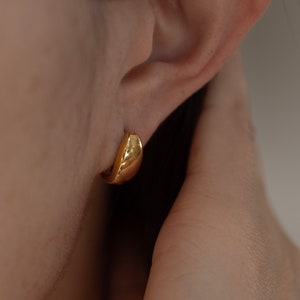 Hinged Huggie Earrings Vermeil Gold Dome Hoop Huggie Earrings • Gifts for her • Chunky Small Hoop Earrings for Women