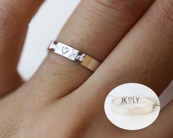 Personalized rings / Ring with custom engraved / inside engraving / handwriting ring / Silver band ring wedding ring / personalized jewelry