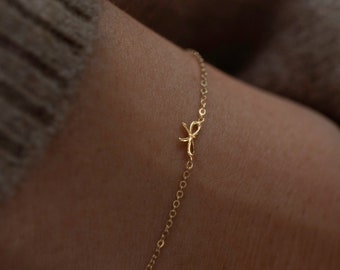 14k Mini Bow Bracelet | Dainty Ribbon Bow Bracelet in 14k gold | petite tiny bow cute bracelet perfect gift for her