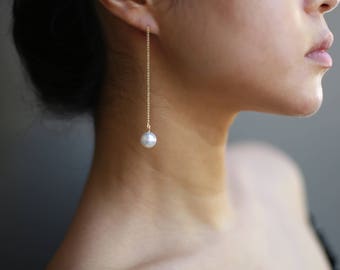 Pearl Dangle Threader earring // Bridal Earring // Perfect Gift for Her // Long Chain Earrings // June's birthstone: pearl