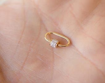 Mosquetón de oro de 14k y diamantes con cierre de rosca / Soporte para dijes de oro de 14k / Conector para dijes tipo clip