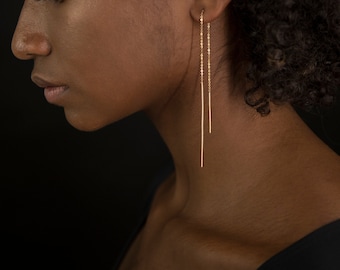 Extra Long Thread Earring // 14K Gold Threader earrings // Gift for her // Mother's Day Gift