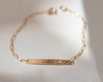 Personalized Dainty Bar Bracelet / Bracelet for Names, Roman numeral, Date / 14k gold fill, Sterling silver Mother's day gift