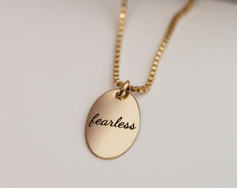 Fearless Necklace | Affirmation necklace, Oval pendant necklace, gold pendant necklace | Jewelry gift for her