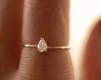 14K Gold Pear Lab Diamond Ring | Dainty 0.25ct VS D-F color | Minimalist engagement promise ring
