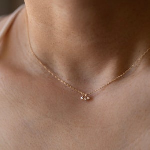 Baby Diamond Solitaire Necklace 14k Gold Diamond Necklace Etsy UK