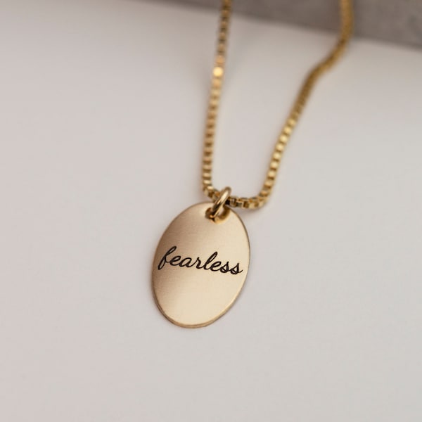 Fearless Necklace | Affirmation necklace, Oval pendant necklace, gold pendant necklace | Jewelry gift for her