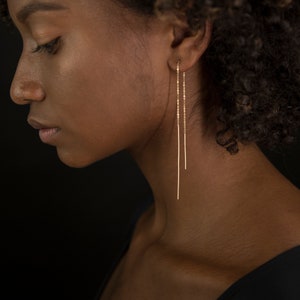 Extra Long Thread Earring // 14K Gold Threader earrings // Gift for her // Mother&#39;s Day Gift