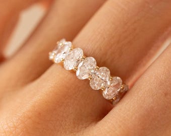 7 Stone Oval Lab Grown Diamond Ring, 14K Gold Anniversary Band, Oval Diamond Wedding Band, 4x6mm or 3x5mm Diamond Ring