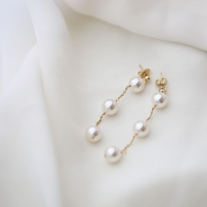 3 Pearl Drop Earring // Pearl Dangle Earring // Bridal Earrings / Long ...