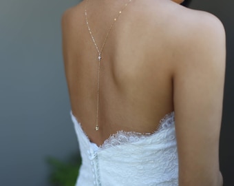 Wedding Dress Back CZ Drop Necklace // Bridal Jewelry for wedding dress // Back chain Y Lariat Necklace Jewelry Necklace for Backless dress