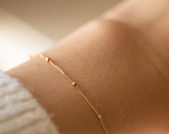 14k Solid Gold Satellite Bracelet / Dainty Beaded Bracelet Christmas Gift for Her