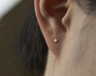 14K Mini Star stud earrings Solid 14k gold series Minimalist gold earrings Fine jewelry gifts for her Simple studs • Gift for Her