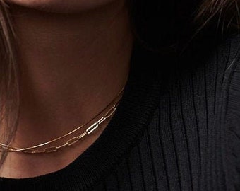 Box chain choker Necklace // heavy chain chokers // boho short necklaces in gold filled // Gold Statement chokers // Bold chain choker