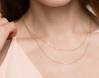 Dainty Double chain layered necklace //simple delicate thin wrap Chain Necklace in gold filled or sterling silver