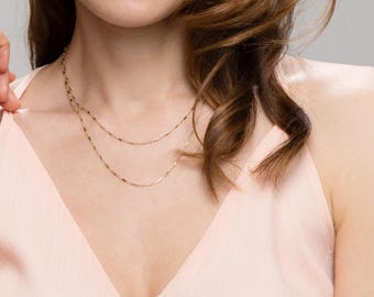 Shinny Double chain layered necklace // simple and delicate thin wrap Chain Necklace in gold filled or sterling silver