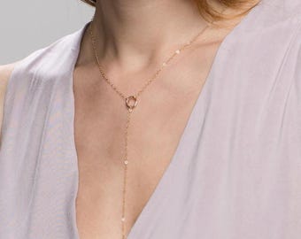 Long Halo Lariat Y Necklace / Gift for Her / Long Lariat Y Necklace