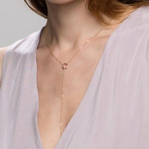 Long Halo Lariat Y Necklace / Gift for Her / Long Lariat Y Necklace image 1