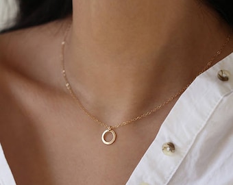 14K Gold Thin Circle Necklace // Jewelry gift for her // 14K Solid by E&E PROJECT