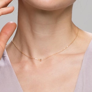 Tiny bead choker necklace - Minimalist simple ball necklace in Gold filled or Sterling silver / Gifts under 30