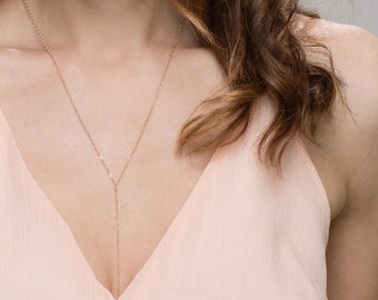 Simple Chain Necklace - Y Lariat necklace in 14K Gold filled or Sterling Silver  EL001