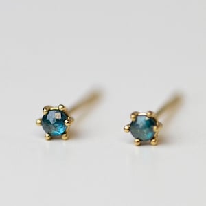 Blue Diamond stud earrings in 14k gold | Natural Color Diamond Stud • Holiday Gift for Her