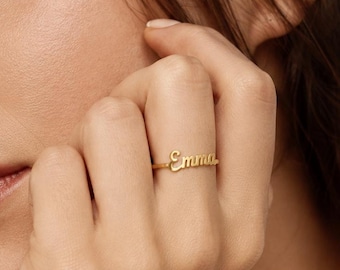 Personalized Name Ring, Custom Name Ring, 10K 14K Solid Gold Ring, Custom Letter Ring, Personalized Ring for Women, Name Jewelry Gift