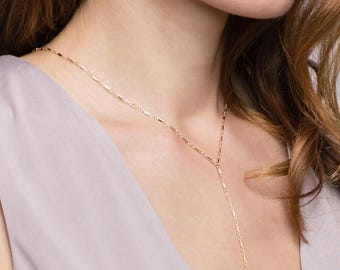 Shiny Bar Chain Lariat - Y necklace in 14K Gold filled or Sterling Silver