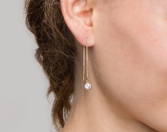 CZ Ear Thread Earrings // Dangling Diamond Ear Thread // Threader earrings, gold statement hoops // Perfect Gift for Her