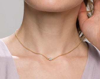 CZ Diamond Choker // Dainty Delicate Cubic Zirconia Necklace / Diamond short chain necklace / simple diamond jewelry / Gifts for her //EC17