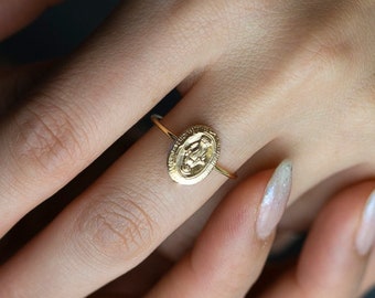 Virgin Mary Ring | Religious Jewelry | Mary Ring in Gold filled and Sterling silver | Miraculous Medal Ring •  Gift for Her