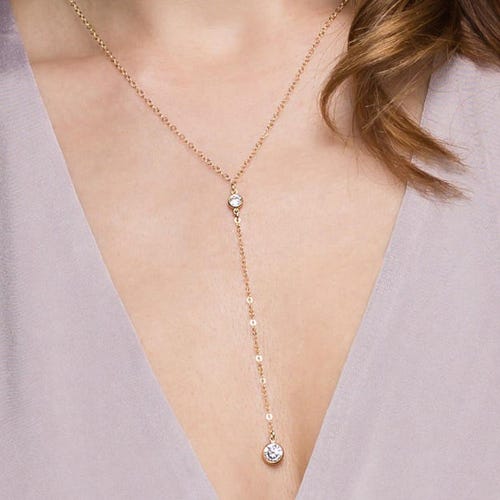 CZ Diamond Lariat Necklace / Elegant Y Lariat Necklace in Gold Etsy
