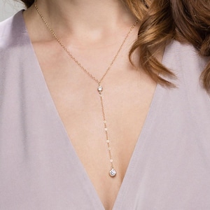 Colar de diamante CZ Lariat / Colar elegante em Y Lariat em ouro e prata esterlina / Colares de diamante Y / joias delicadas para ela